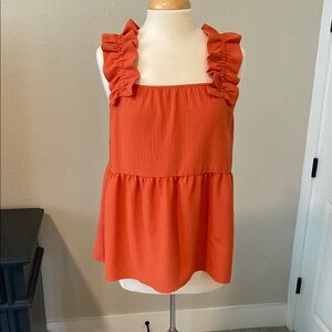 Ruffled Sleeveless Coral Top